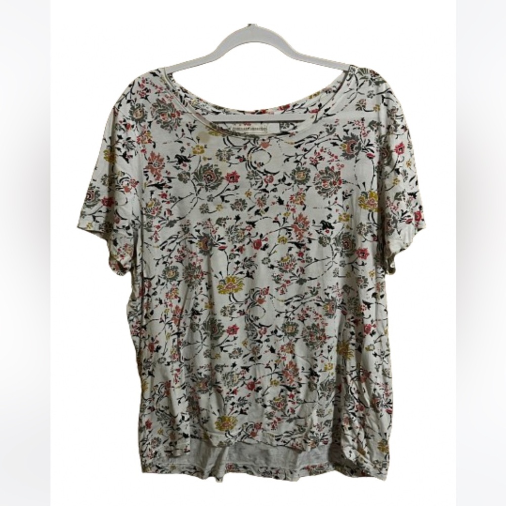 Peruvian Connection Floral Short Sleeve Cotton Blend Tee XL Boho Cottagecore